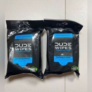NWT DUDE WIPES Flushable XL Fragrance Free - Two (2) Travel Packs